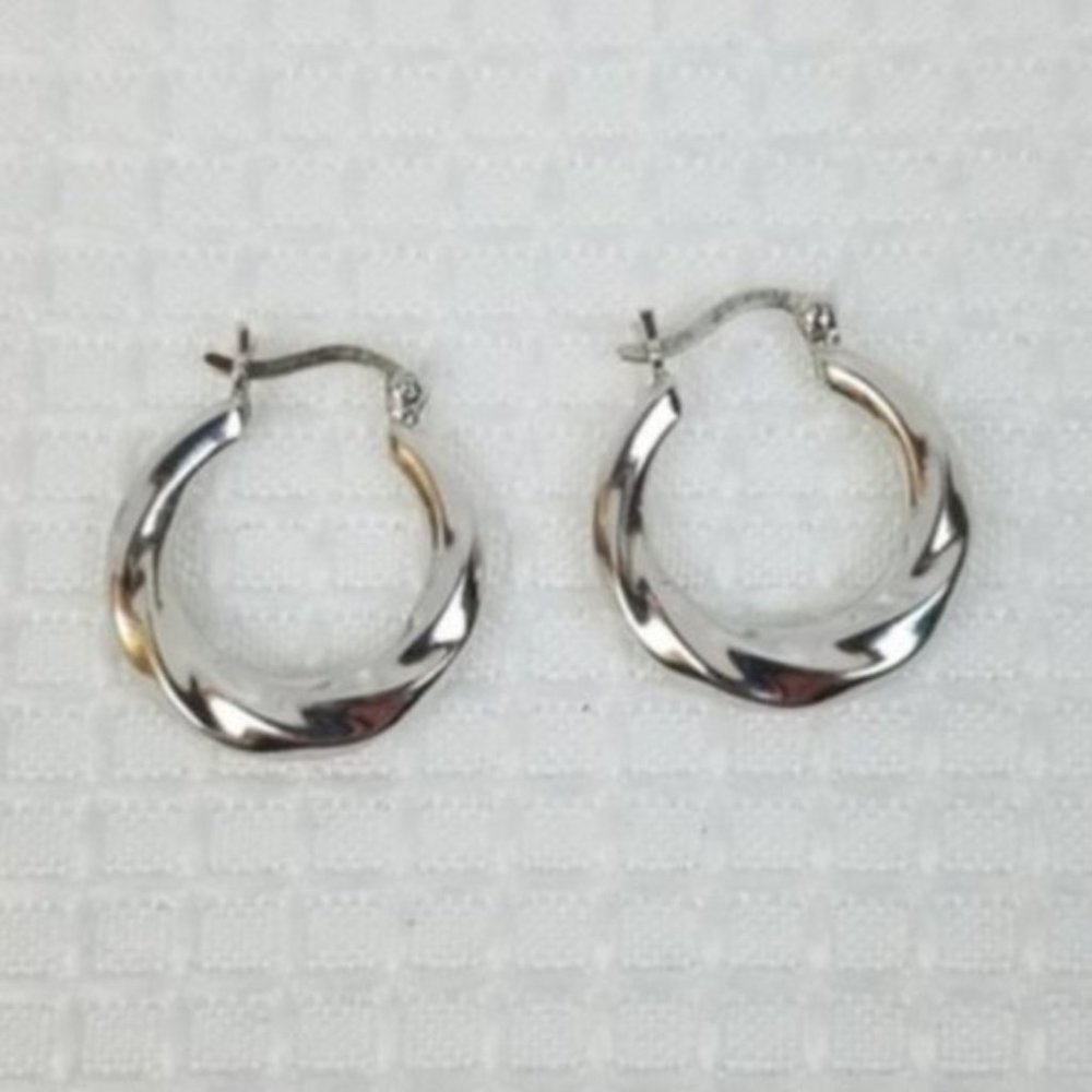 Sterling SILVER Hugger Twisted Hoop Earrings
